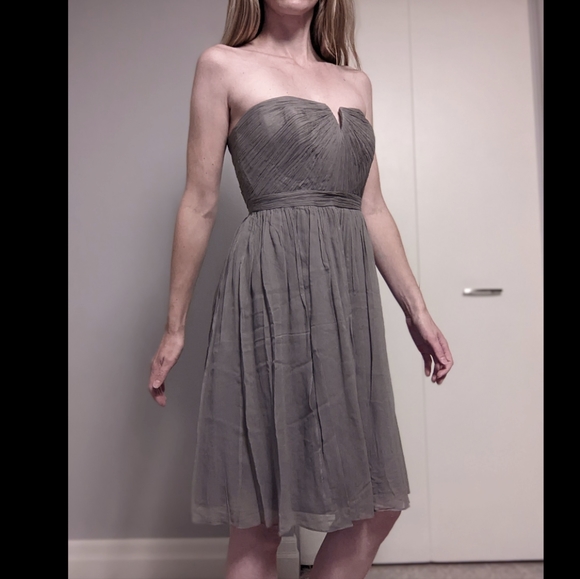 J.Crew Nadia Silk Chiffon Strapless Dress in Dark Gray - Picture 3 of 14